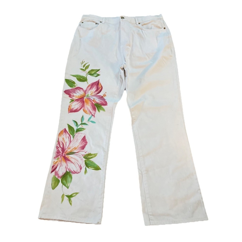 Lauren Ralph Lauren Denim Jeans Women's 14 Painted Hibiscus Pink Multi Straight
